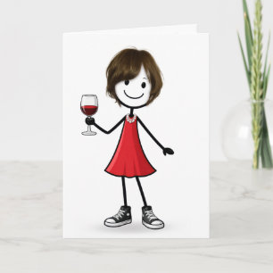 Carte Fille de dessin animé d'anniversaire avec verre à