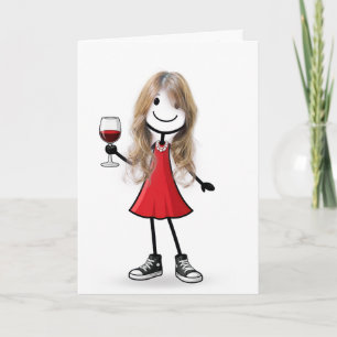 Carte Fille de dessin animé d'anniversaire avec verre à