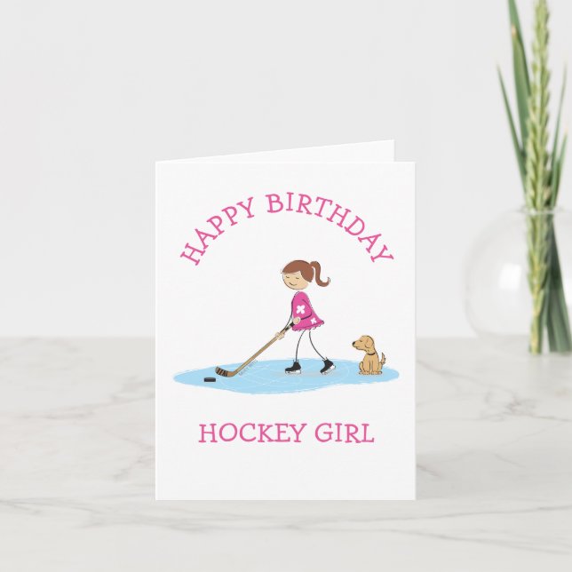 Carte Fille de hockey personnalisée dessin animé Joyeux  (Devant)