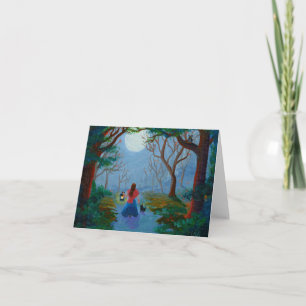 Carte Fille de la forêt enchantée Chat noir Créationarts