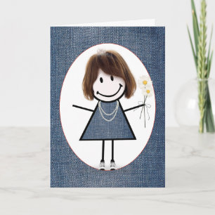 Carte Fille de stick figure d'anniversaire avec des marg