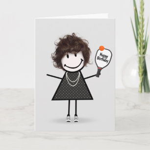 Carte Fille de stick figure de pickleball d'anniversaire