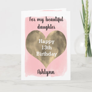 Carte Fille du 13e anniversaire de l'or et du rose