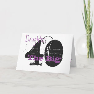 Carte Fille du 40e anniversaire, noir, texte violet, bla