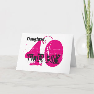 Carte Fille du 40e anniversaire, texte noir et rose, bla