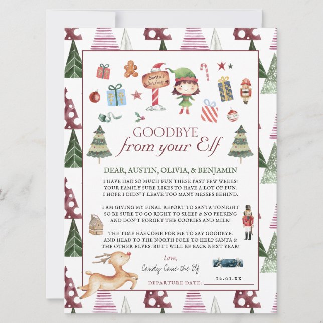 Carte Fille Elf | Lettre d'adieu aux elfes de Noël pour  (Devant)