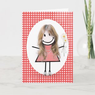 Carte Fille en bâtonnets d'anniversaire sur gingham roug