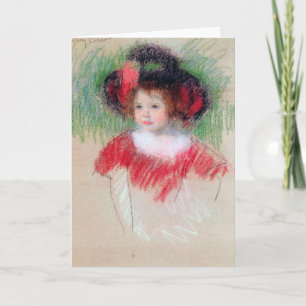 Carte Fille en Big Bonnett et robe rouge, Mary Cassatt