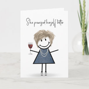 Carte Fille en bonhomme allumette d'anniversaire avec ba