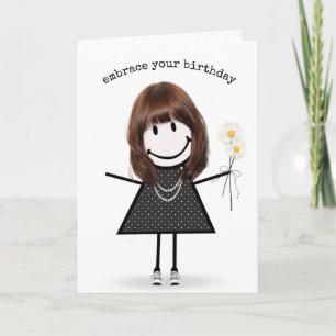 Carte Fille en bonhomme allumette d'anniversaire avec de