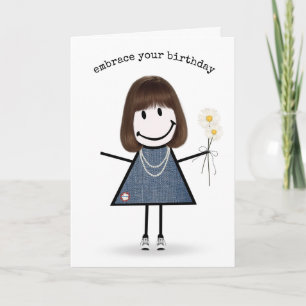 Carte Fille en bonhomme allumette d'anniversaire avec de