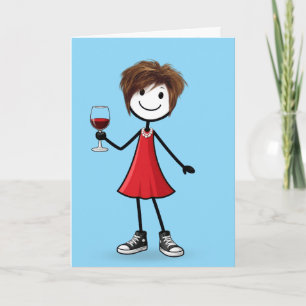 Carte Fille en bonhomme allumette d'anniversaire avec ve