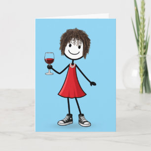 Carte Fille en bonhomme allumette d'anniversaire avec ve