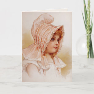 Carte Fille en Bonnet Rose