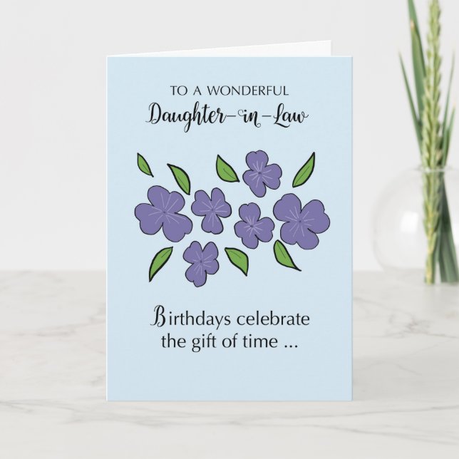 Carte Fille en droit Anniversaire avec Fleurs violettes (Devant)