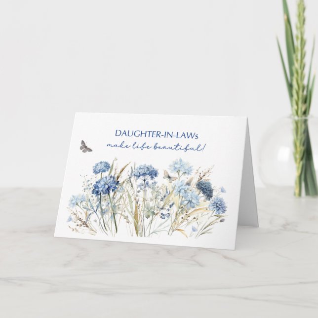 Carte Fille en droit Fête des mères Dusty Blue Fleurs sa (Devant)