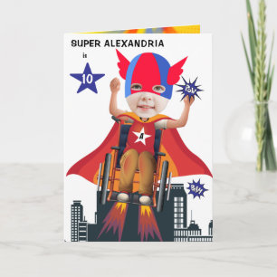 Carte Fille en fauteuil roulant Superhero Flying Hero An
