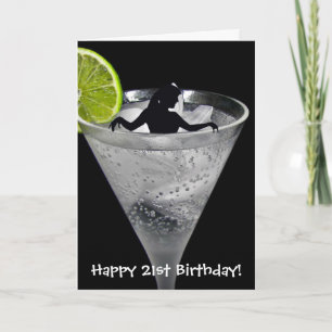 Carte fille en verre à cocktail pour 21e anniversaire