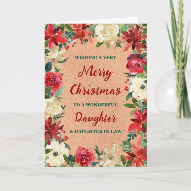 Carte Fille et fille florale en droit Joyeux Noël (Devant)