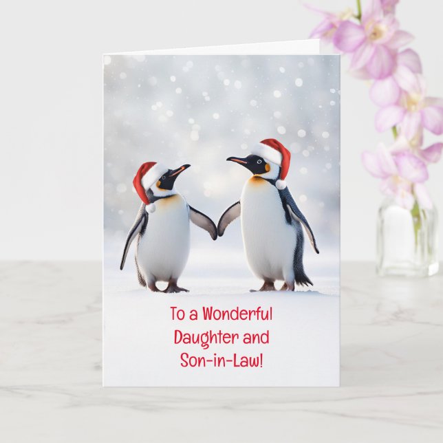 Carte Fille et fils en droit de mignons pingouins dans l (Orchidée)
