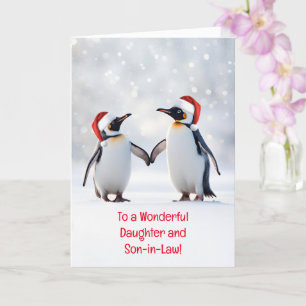 Carte Fille et fils en droit de mignons pingouins dans l