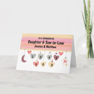Carte Fille et fils en droit Valentine Coeurs Lune Star