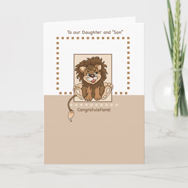Carte Fille et "Fils" Félicitations Bébé Lion (Devant)