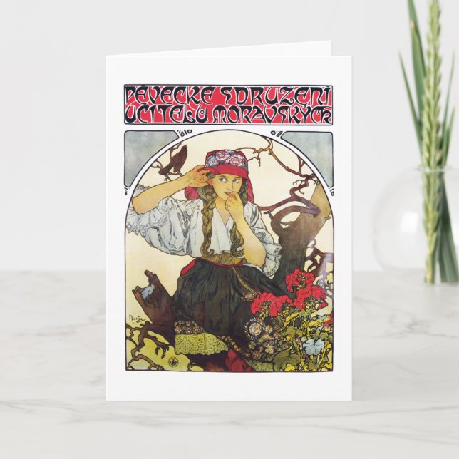 Carte Fille et géranium, Mucha (Devant)