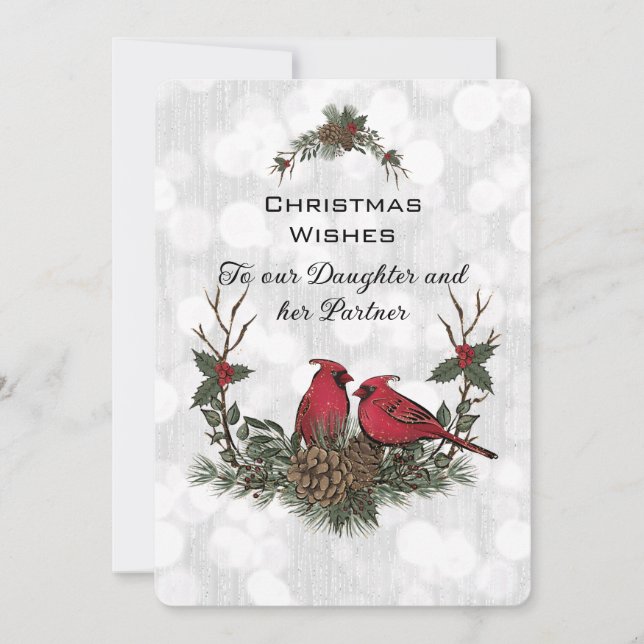 Carte Fille et partenaire Cardinal Rouge Noël (Devant)