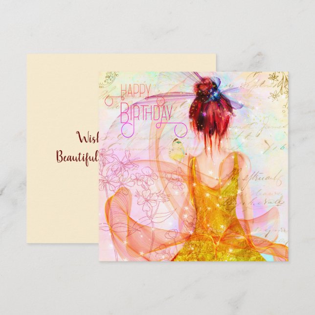 Carte Fille Fée Rose Whimsical Anniversaire (Devant / Derrière)