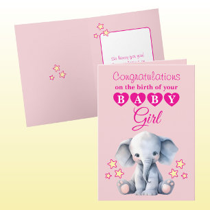 Carte Fille félicitations éléphant rose