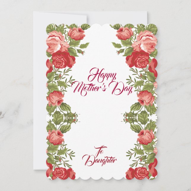 Carte Fille Fête des mères Roses rustiques Floral Vert (Devant)