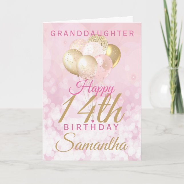 Carte Fille-fille glamour 14e ballon d'anniversaire (Devant)