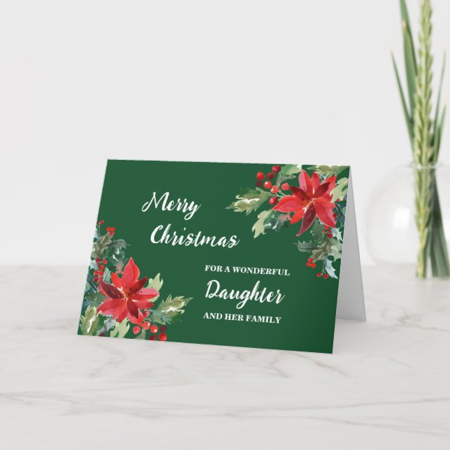 Carte Fille florale rustique et famille Joyeux Noël (Devant)