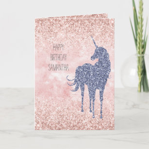 Carte Fille Glam Blush rose violet Parties scintillant U