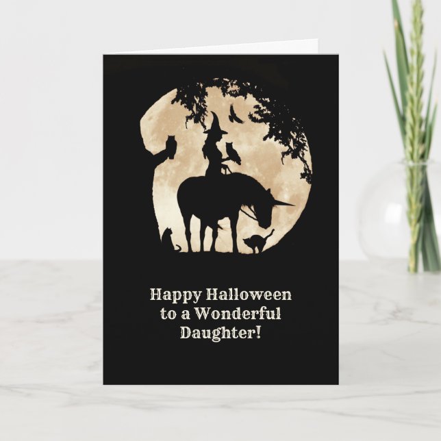 Carte Fille Halloween avec Witch et Unicorn (Devant)