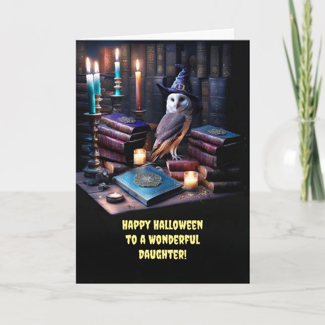 Carte Fille Halloween heureux avec une jolie magie de cu (Devant)