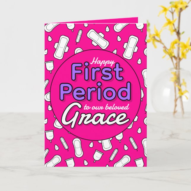 Carte Fille Hot rose Cartoon Tampon Pad Première Période (Fleur jaune)
