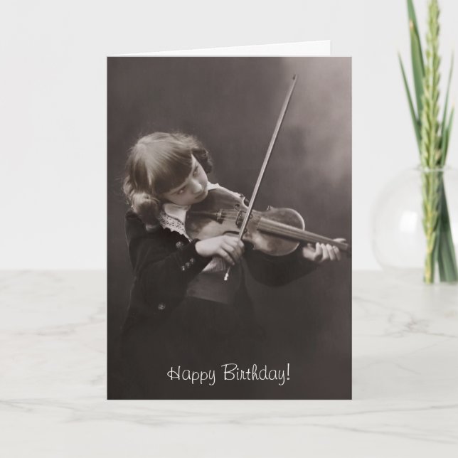 Carte fille jouant l'anniversaire de violon (Devant)