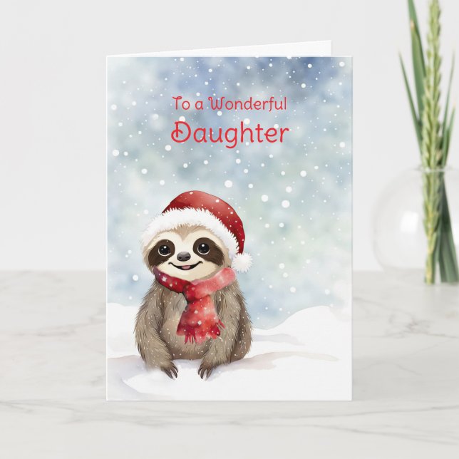 Carte Fille Joyeuses Vacances mignonnes Sloth avec Santa (Devant)