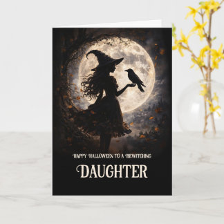 Carte Fille Joyeux Halloween Belle Sorcière et Corbeau