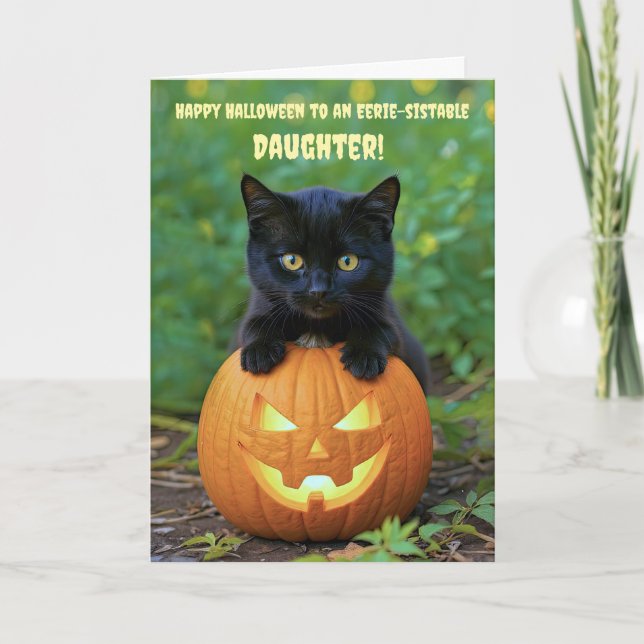 Carte Fille Joyeux Halloween Cute Chat Noir Kitten (Devant)