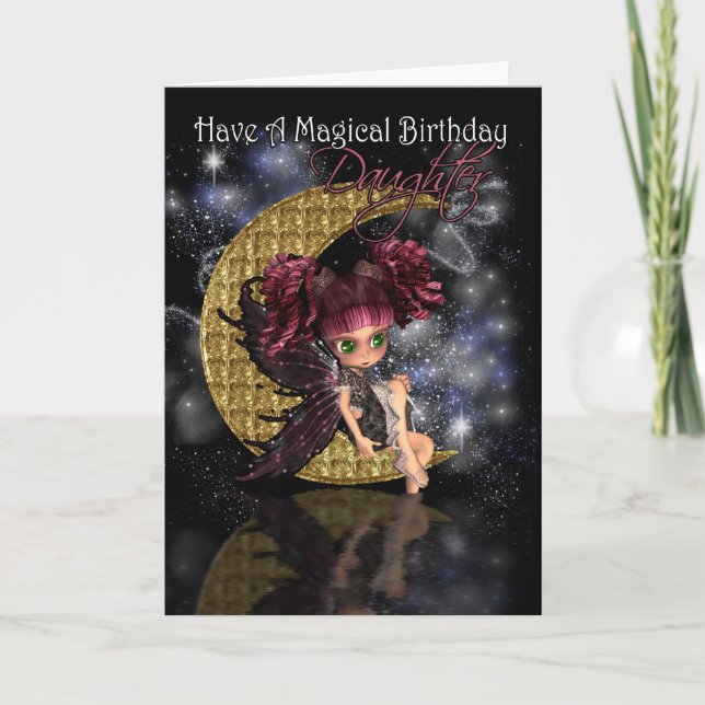 Carte Fille Magique Anniversaire mignon petite lune fée  (Devant)
