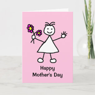 Carte Fille mignonne aux fleurs Fête des mères