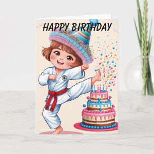 Carte Fille mignonne donnant un coup de pied au gâteau d