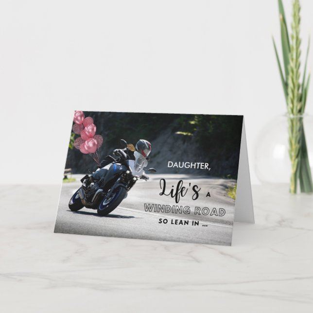 Carte Fille Motorcycle à thème Anniversaire sur courbe (Devant)