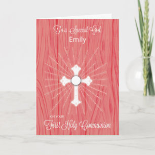 Carte Fille Nom personnalisable Croix de la première com