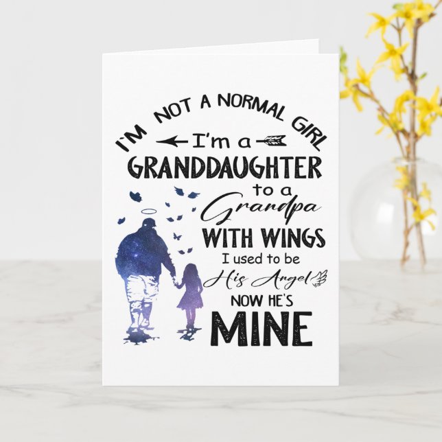 Carte Fille normale Grand-fille Papi avec ailes Ange (Fleur jaune)