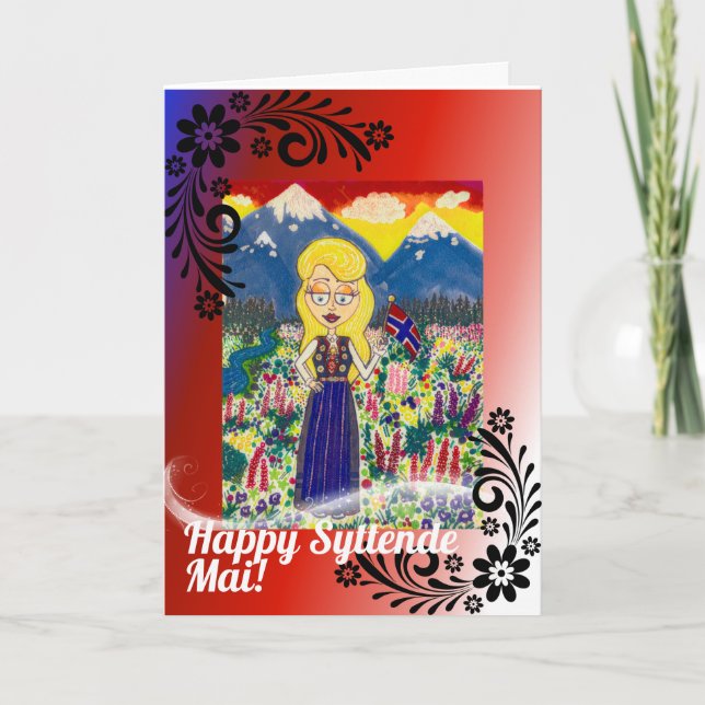 Carte Fille norvégienne dans Bunad (Devant)