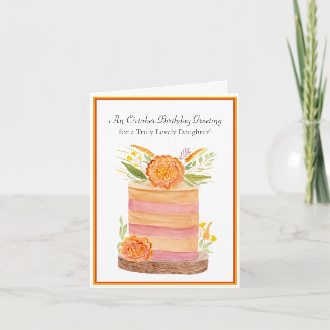 Carte Fille Octobre Anniversaire avec Marigolds sur Gâte (Devant)